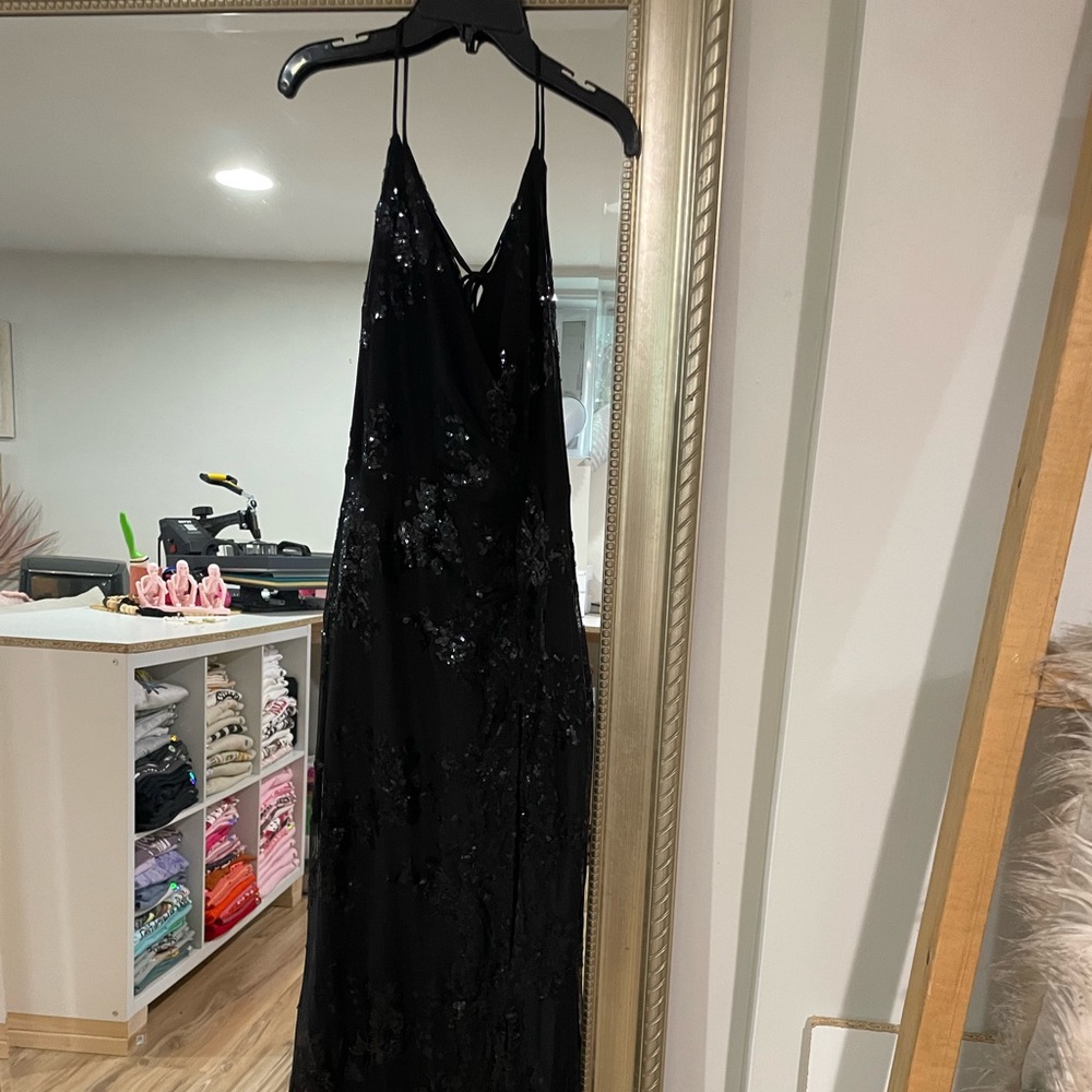 Black Evening Gown, Beaded, Sequins, High Split, Women’s size 6
